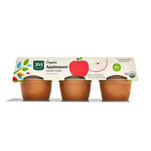 6 x 365 by Whole Foods Market, Organic Unsweetened Apple Sauce Cups, 4 Ounce (Pack of 6)