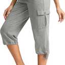 SANTINY Womens Cotton Cargo Capris Soft Stretch Drawstring Travel Casual Capri Pants for Women with 6 Pockets(Dark Grey_S)