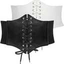JASGOOD 2 Pack Womens Elastic Costume Waist Belt Lace-up Tied Waspie Corset Belts for Women Corset Belt (Fit Waist Size 27"-30", Black+white)
