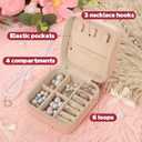2 Pcs First Communion Travel Jewelry Box, Small Pink Case with Zipper & Soft Lining, Christian Keepsake Organizer for Rings Earrings Necklaces, Religious Keepsake Gift for Girls (2, Pink)