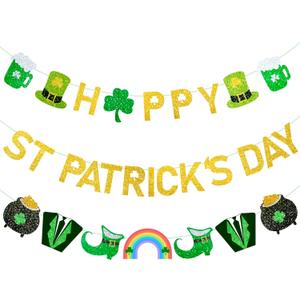 Happy St Patricks Day Banner No DIY St Patricks Day Decorations 3 Pcs Saint Patricks Day Decorations Glitter St Patricks Decor Party Supplies
