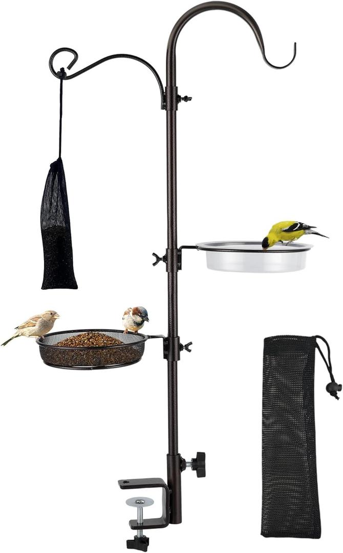 ERYTLLY Deck Hook Bird Feeder Pole Bird Feeder Porch Multi Hook Bird Feeding Station Kit Multi Feeder Hanging Kit Premium Bird Bath for Attracting Wild Birds Bird Feeder Planter Hanger (32.2 Inch)