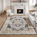 VK VKLIVING Machine Washable Rug 8'x10' Vintage Design Washable Area Rugs with Non Slip Rugs for Living Room Bedroom Traditional Woven Rug Carprt Stain Resistant, Dining Office Boho Rug, Brown&Black