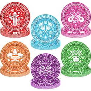 50 Pcs Cinco De Mayo Plates, 9 Inch Fiesta Plates Mexican Party Decorations, 6 Colorful Pape Plates Disposable Tableware Set Kitchen Decor Day of the Dead Dinnerware for Mexican Party Favors
