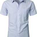 ZEROYAA Men's Fitted Cotton Like Linen Casual Short Sleeve Button Up Shirts Lightweight Beach Tops with Pocket S
