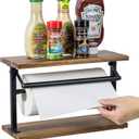 MyGift Premium Solid Acacia Wood Paper Towel Holder with Top Display Shelf and Matte Black Metal Frame, Freestanding Kitchen Countertop Disposable Roll Dispenser Storage Rack