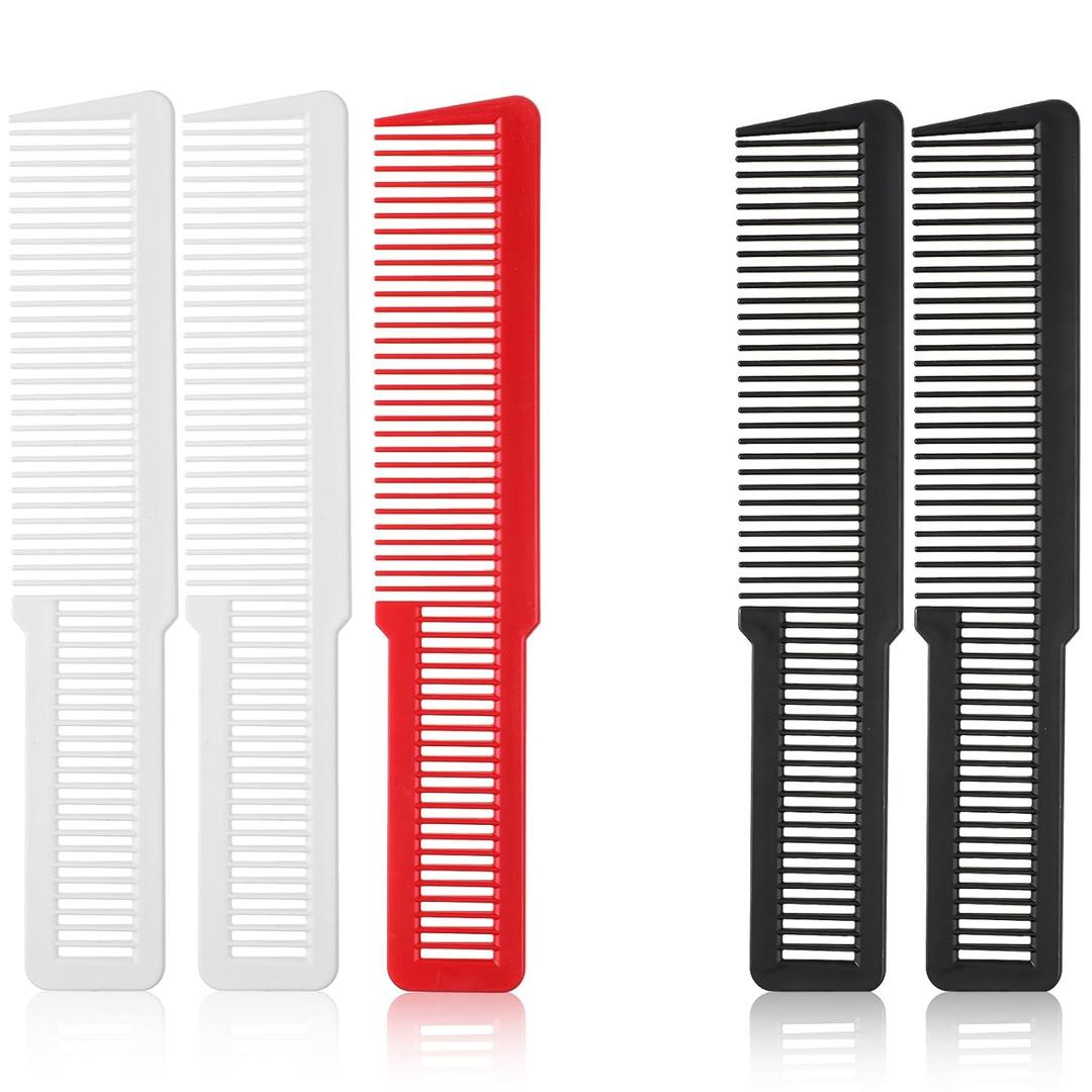 5 Pcs Hair Cutting Comb Fine Tooth Barber Comb Plastic Pocket Combs for Men Barber Combs Professional All Purpose Clipper Comb Set for Men Women Stylists Home Salon, 3 Colors (Black, White, Red)