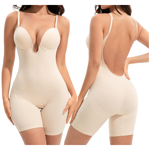 Slimers Backless Shapewear Tummy Control: Low Back Plunge Shapewear Bodysuit - Slimming Built-In Bra Full Body shaper Woman XL