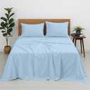 Cottington Lane Premium Quality 100% Egyptian Cotton 4 Piece Olympic Queen Size Bed Sheet Set Fits 12 inch Deep Pocket Mattress, Naturally Cool, Soft & Durable Luxury Bedding, Light Blue Solid