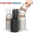 Coffee Cup Holder Party Supply Organizer 4 Compartment Disposable Cup Dispenser Paper Cup Organizer Plastic Cup and Lid Holder for Kitchen Coffee Bar
