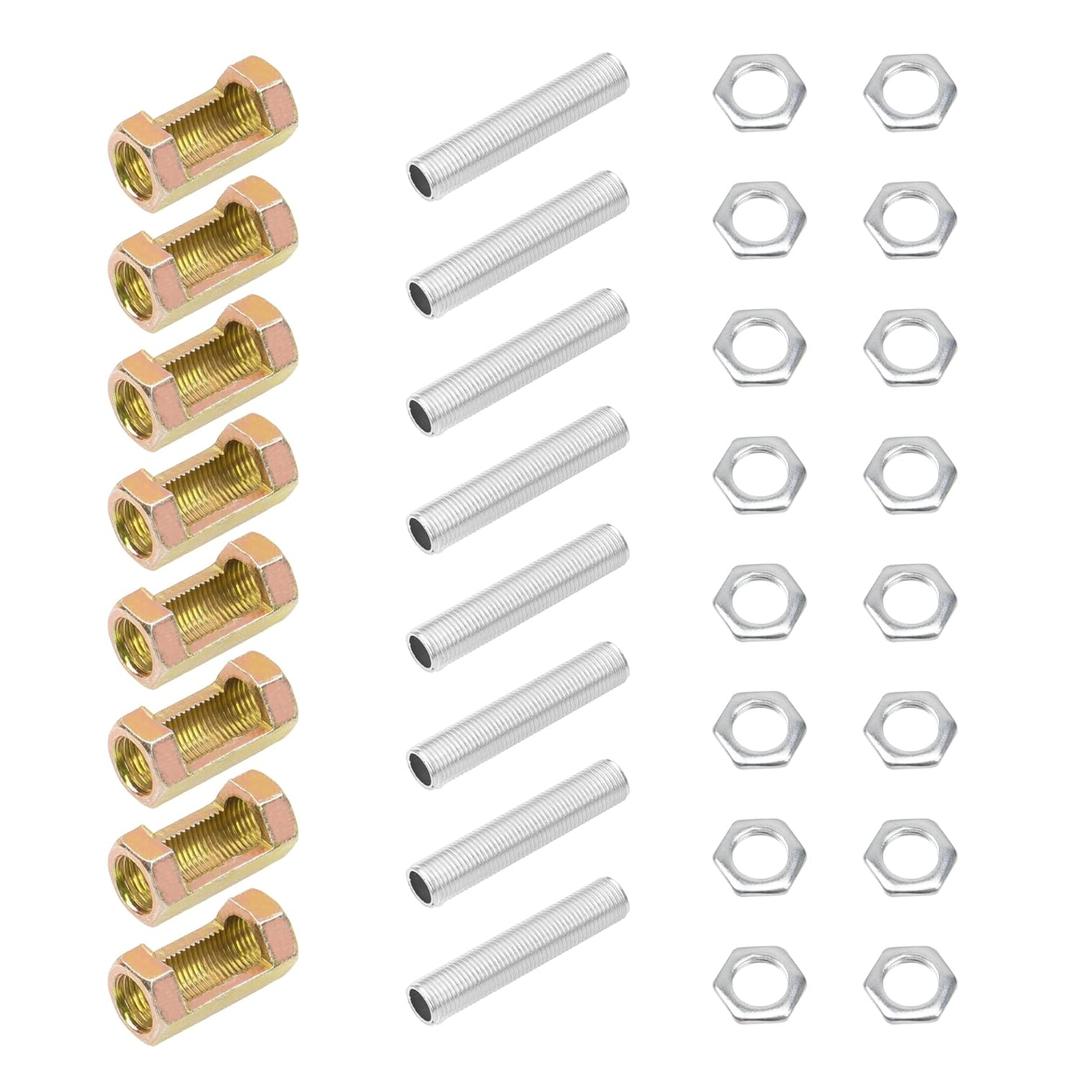 8 Sets M10 Lamp Pipe Repair Parts Kits, M10x30 Hexagon Open Nut, M10x50 All Thread Lamp Pipe Nipples, M10 Hex Lock Nut
