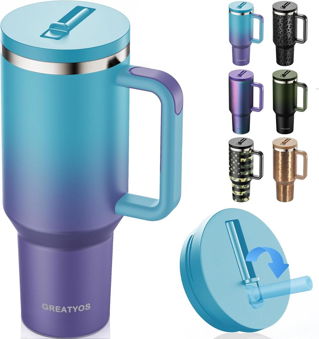 40 oz Tumbler with Handle and Flip Straw Lid - Upgraded Insulated Traveler Tumblers with Lids Straws Vacuum Leak Proof Stainless Steel 40oz Cup Mug Gifts for Men Women Him Her, (40 oz, Ocean Dream)