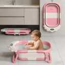 TPN 4-in-1 Grow-with-Me Collapsible Baby Bathtub, Baby Tub for Newborns to Toddler with Soft Floating Cushion & Thermometer, Portable Baby Bath Tub, Infant Bathtub for Bath Support in Tub,Pink