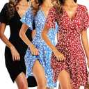 Chongbaijia 1Piece Womens Sundresses Summer Floral Short Sleeve Wrap V Neck A-Line Midi Casual Vacation Dresses 2025 Spring Beach Vacation Fashion Wedding Guest Cute Elegant Classy Easter Clothes, XL