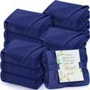 Buryeah 12 Pack Oeko-tex Certified Wedding Flannel Throw Blanket Bulk 50 x 60 Inch Soft Blanket with Thank You Cards Ribbon for Guests Spa Sleepover Favors (Navy)
