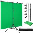 Green Screen Backdrop Kit, 5 x 6.5 ft Portable Chromakey Green Screen with T-Shaped Stand & Carrying Bag & 5 Clamps, Greenscreen Background for Streaming, Gaming, Zoom