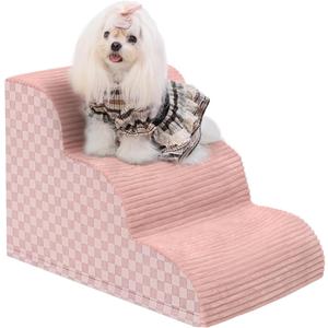 Dog Stairs Ramp for Couch 15.7H, 3-Step Pet Stairs for Small Dogs with High Density Foam, Dog Slope Stairs with Durable Non-Slip Bottom for Puppy Pink