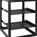 RackPath 16U Open Frame Network Rack with 2X 14in Vented 1U Shelves Rear Support, Wall Mount/Floor Standing Network Cabinet, Heavy Duty 150 lbs Capacity for IT & AV Gear, Audio and Video Device