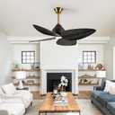 52" Tropical Ceiling Fans with Lights, Indoor Palm Leaf Ceiling Fan with Light and Remote for Living Room Bedroom, ABS Blades, Dimmable LED Lights, 6 Speeds, Adjustable Height-Black Gold