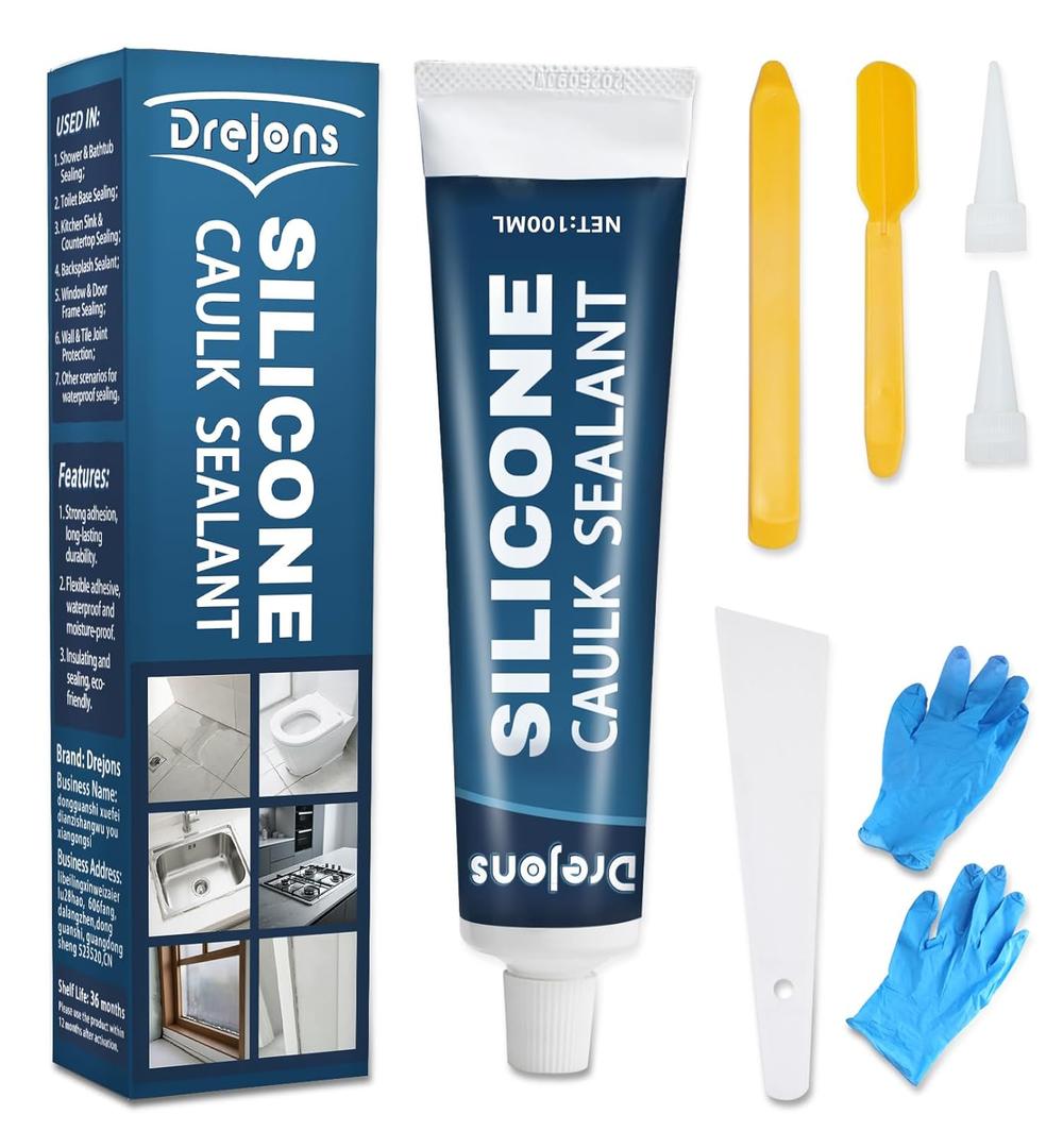 Clear Silicone Caulk Waterproof Silicone Sealant Caulk Stronger Adhesion for Kitchen and Bathroom, Window, Door 3.38 fl oz