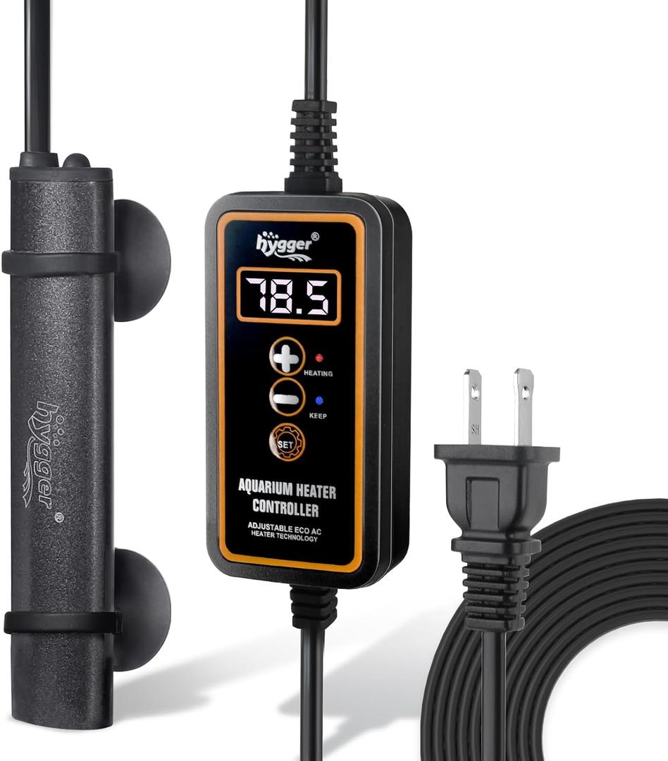 hygger Mini Submersible Aquarium Heater, Turtle and Betta Fish Tank Heater with Digital Display External Controller Freshwater (75w for 0.4~15.9gal)