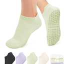4 Pairs Non Slip Pilates Socks with Grips for Women, Grip Socks for Yoga Ballet Barefoot Workout Anti Skid Athletic Socks, 6-8 