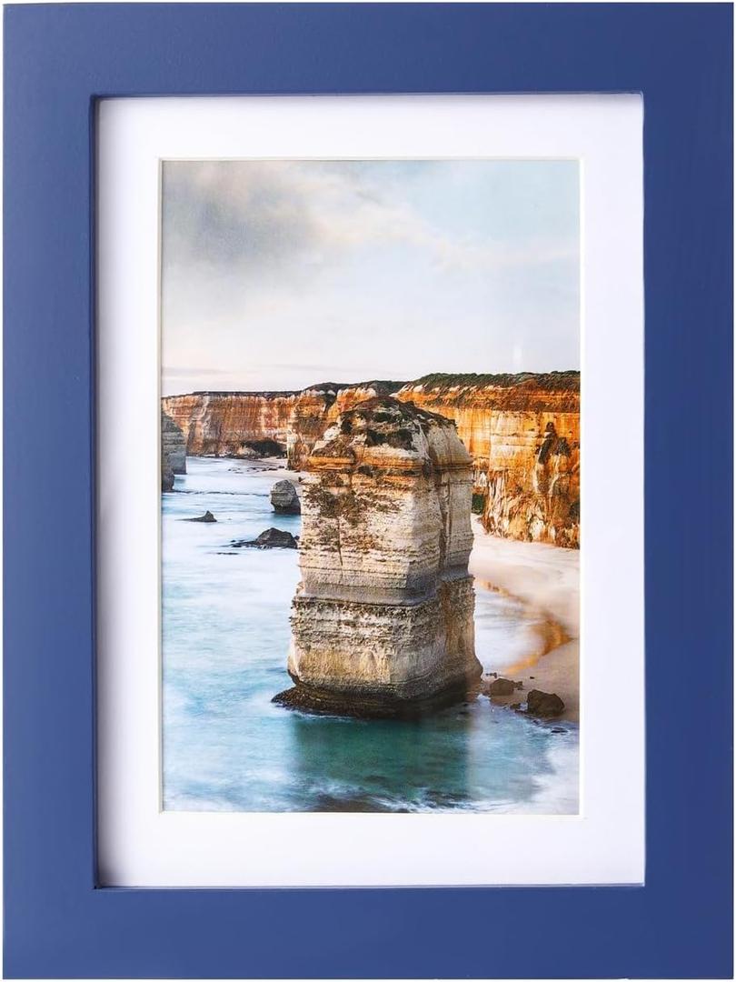 wyooxoo 5x7 Picture Frame Made of Solid Wood Photo Frame Display Pictures 4x6 with Mat or 5x7 Without Mat For Table top Display or Wall, Dark Blue, 1 Pack