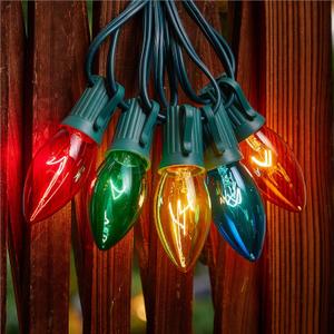 Minetom C9 Multicolor Christmas String Lights, 25FT 25 Blubs Bright & Warm Outdoor Christmas Lights, Long Life C9 String Lights for Tree Patio Gazebo Wreath, Multicolor Green Wire
