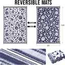 OLANLY Waterproof Outdoor Rug 9x12 ft, Outdoor Plastic Straw Rug with Flower Pattern, Reversible RV Mat for Patio, Camping, Balcony, Deck, Backyard, Navy & White