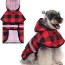KOOLTAIL Dog Raincoat Hooded Slicker Poncho with Leash Hole, Christmas Red Plaid Raincoat for Small Medium Dogs, Waterproof Dog Rain Jacket with Reflective Strip, Adjustable Breathable Puppy Rainwear (Medium (Pack of 1))