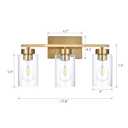 3-Light Bathroom Vanity Light, Modern Brushed Gold Wall Lights with Clear Glass Shades, Bathroom Wall Sconce Lamp for Mirror Living Room Bedroom Hallway