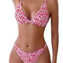 ZAFUL Women's 2 Piece Floral Print Swimsuit Triangle String High Cut Bikini Sets Bathing Suit (1-Red Multicolor,M) US6
