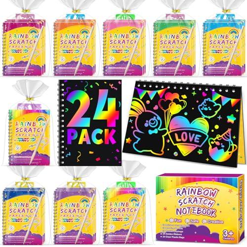 Party Favors for Kids 4-8-12: 24 Pack Scratch Rainbow Art Crafts Notebook, Coloring Book Goodie Bags Stuffers Kit, Bulk Birthday Gift Classroom Prizes Girl Boy Toddler