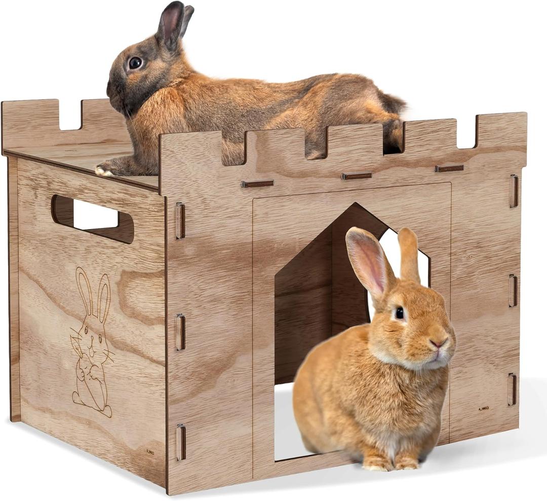 HIIMALEX Large Sturdy Bunny House with Spacious Balcony Hidey Detachable Playhouse for Rabbit Hideout Castle Tower Toys for Indoor Bunnies Guinea Pig Hamster Chinchilla Gerbil