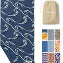 SUN'Y Waffle Microfiber Beach Towel Sand Free, Quick Dry, Ultra Absorbent, Lightweight & Compact Travel Towel with Carry Bag - Large (63 x 31.5), Curl