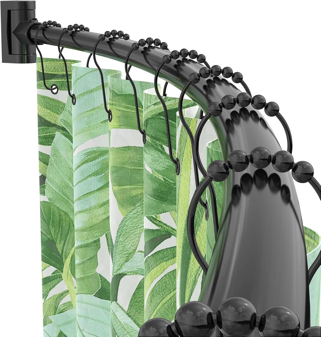 Curved Shower Curtain Rod For Bathroom 38-72 Inches, Adjustable Length, Curved Shower Rod, 0.9MM thickness, Round Shower Curtain Rods, Rotate Bracket For Large Shower Space, Need Drilling, Black
