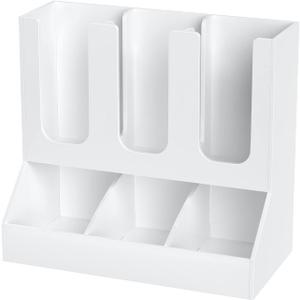 Richboom Cup and Lid Organizer, 6 Compartments with 2 Removable Dividers Coffee Station Countertop Cup Dispenser Condiment Organizer Accessories Caddy for Breakroom, Office, Home - White