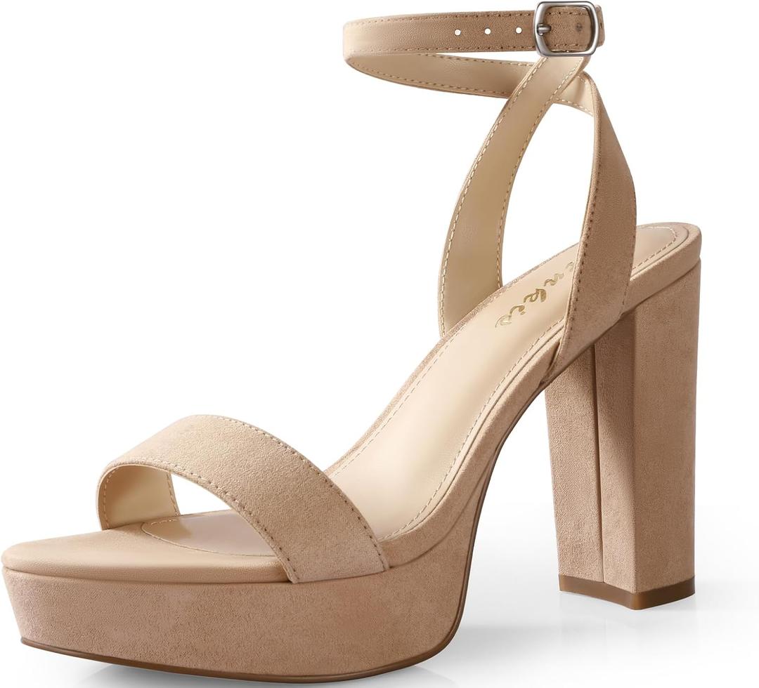 Ankis Platform Heels for Women 4 Inches Chunky Heels Sandals for Women Comfy Open Toe Block Heeled Sandals Nude White Silver Gold Black Ankle Strappy Heels (6.5)
