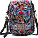 Embroidery Flowers Canvas Crossbody Bag, Women Messenger Bag, Cellphone Pouch Purse