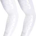 COOLOMG Football Compression Arm Sleeve with Stick Grips Forearm and Elbow Sun Protection Sleeve Kids Youth Adult (Small, White Pair)