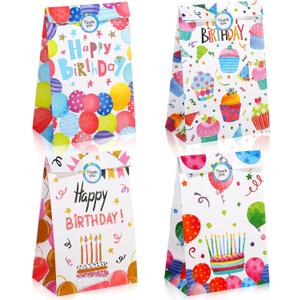 24 Pieces Birthday Gift Bags With Seal Stickers - Party Favor Goodie Bags for Candy and Supplies
