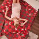 Christmas Quilt Set Full/Queen Size Xmas Bedding Red Buffalo Plaid Patchwork Quilts Reversible Christmas Bedspread Set Rustic Lodge Moose Coverlet Lightweight Quilt Holiday Xmas Snowman Elk Decor