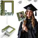 Junkin 24pcs Graduation Fans Custom Face Fans with Handle Double Sided Personalized Big Head Cutout on a Stick Class of 2026 Grad Photo Props Blank DIY Frame for Graduate Party Souvenirs(Forest Green)