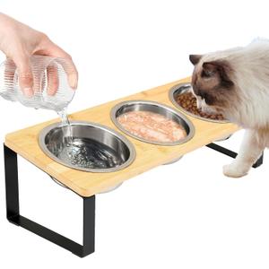 Elevated Cat Bowls with 3 Stainless Steel, 15 Tilted Raised Cat Bowl Set, for Indoor Cats for Small Cats and Puppies Pet Bowls with Stand