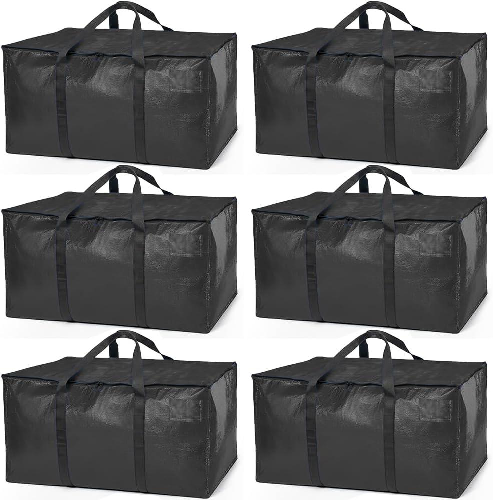 ClearSpace Heavy Duty Moving Bags or Storage Bags  Black Storage Bins with Lids, Large Moving Boxes with Backpack Straps & Zippers, Packing Box & Moving Supplies for College Dorm, 6 Pack
