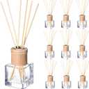 Roshtia 10 Set Reed Diffuser Bottle Empty Refillable Fragrance Glass Diffuser Bottles with Wooden Caps Rattan Sticks 50ml 1.7 oz Square Glass Jars for DIY Fragrance