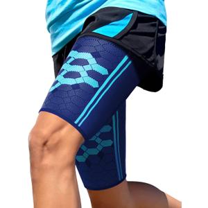 Sparthos Thigh Compression Sleeves (Pair)  Quad and Hamstring Support  Upper Leg Sleeves for Men and Women  Made from Innovative Breathable Elastic Blend  Anti Slip (Small, Cobalt Blue)
