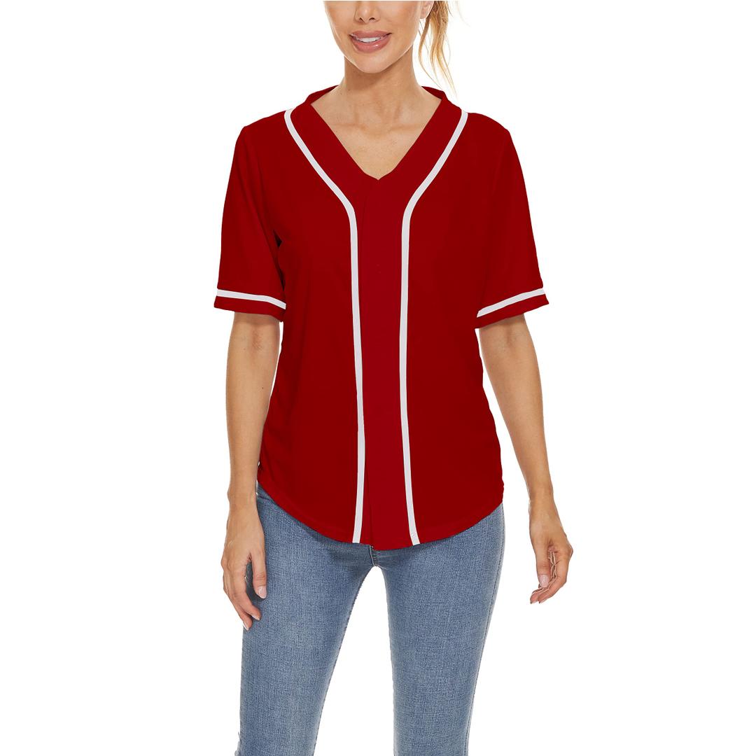 Women Baseball Jersey Button Down Tee Short Sleeve Shirt Sports Uniform Softball Jersey Active T-Shirt (Red,4XL)