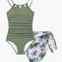Girls Swimsiut One-Piece Bathing Suit with Mesh Cover Ups Adjustable Straps Cut Out Swimwear, Size 9-10Y