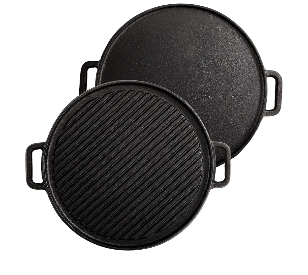Lawei 12 Inch Cast Iron Griddles, 2-in-1 Reversible Grill/Griddle with Handle, Reversible Grill Plate Skillet for Stovetop, Gas Range, Electric Stovetop, Grill Open Fire